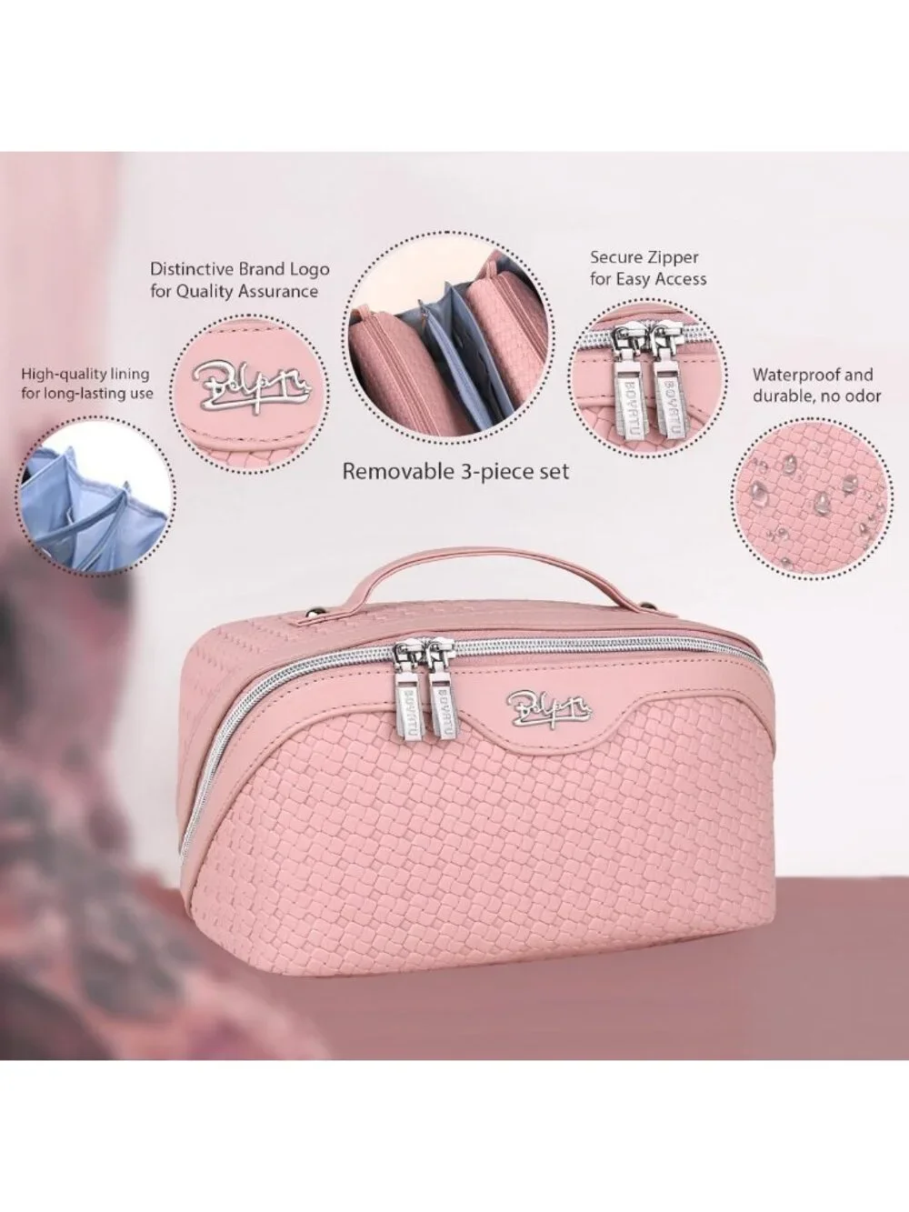 Travel Makeup Bag Set for Women - 3 Pcs Cosmetic Organizer, Stylish & Functional